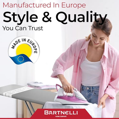 Bartnelli Ironing Board Cover and Pad, Made in Europe with New Patent Technology | 54x15 Iron Board Replacement Cover Featuring Park & Turbo Zone, Scorch Resistant 100% Cotton Thick Layered Top - color: Ultimate Gray