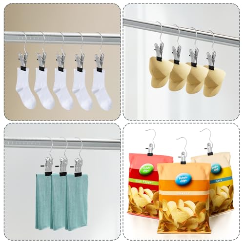 YUXIANLB 100 Pack Boot Hanger Clips Hooks, Heavy Duty Laundry Hooks with Clip, Portable Stainless Steel Clothes Pins Boot Clips for Hanging, Socks Towels Hats Pants Holder for Travel, Closet - size: 100 Count (Pack of 1)
