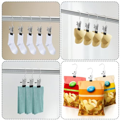 YUXIANLB 100 Pack Boot Hanger Clips Hooks, Heavy Duty Laundry Hooks with Clip, Portable Stainless Steel Clothes Pins Boot Clips for Hanging, Socks Towels Hats Pants Holder for Travel, Closet - size: 100 Count (Pack of 1)