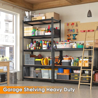 REIBII 2400LBS Garage Shelving,36" Wx16" Dx72" H Shelves for Basement - color: Black