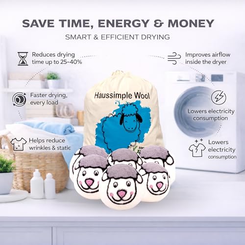 Wool Dryer Balls 6-Pack 100% Natural New Zealand Wool, Handmade in Nepal Reusable Laundry Balls, Faster Drying, Softer Clothes, Anti-Static, Dryer Sheets Alternative (Sheep) - color: Sheep
