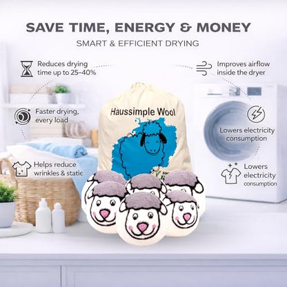Wool Dryer Balls 6-Pack 100% Natural New Zealand Wool, Handmade in Nepal Reusable Laundry Balls, Faster Drying, Softer Clothes, Anti-Static, Dryer Sheets Alternative (Sheep) - color: Sheep