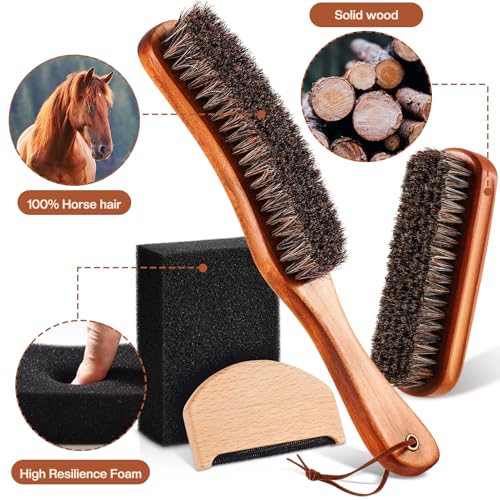 4 Pcs Horsehair Felt Hat Brush Kit with Cleaning Sponge Cowboy Clean Hat Wood Fedora Hat Cleaning Set Baseball Cap Lint Brush Remove Dust for Hair Furniture Suits Clothes(Style D) - style: Style D