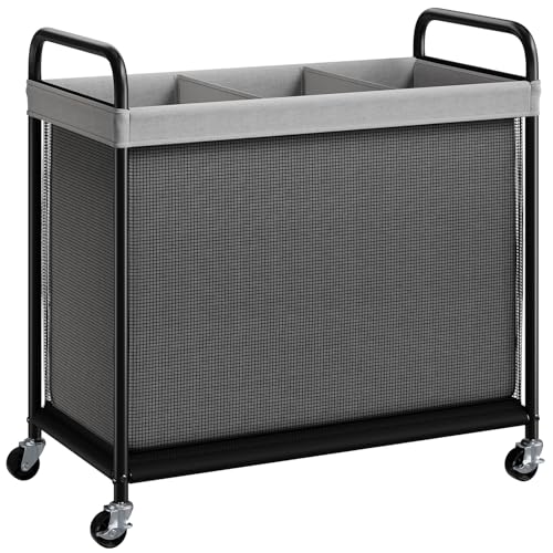 ELYKEN Laundry Hamper 3 Section, 120L Rolling Laundry Sorter with Wheels - color: Gray, size: 3-Section