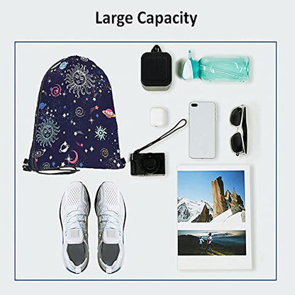 Space Galaxy Constellation Drawstring Backpack Bag Sun Moon Cosmic Field Astronomy Stars Universe Sport Gym Sack String Bag Yoga Bag for Men Women - color: Multi-a111
