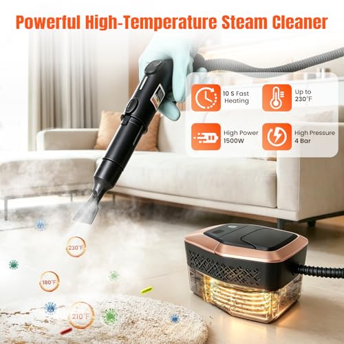 Steam Cleaner for Home & Car, 3-Level Adjustable Pressurized Steamer for Cleaning, 10s Heat-Up, 1.8L Large Tank, Handheld Portable Steamer Cleaner for Furniture,Upholstery,Grout,Tile,Walls, Bathroom