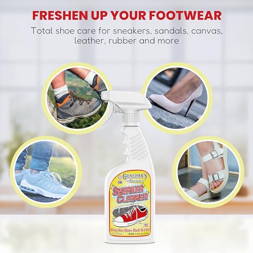 Grandma's Secret Sneaker Cleaner - Shoe Cleaner for Rubber, Canvas and Leather - Stain Remover Spray Removes Dirt, Grime and Grass - Sneakers Cleaner for Outdoor Shoes, Slippers and Moccasins – 16 oz - size: 16.00 Fl Oz (Pack of 3), style: Sneaker Cleaner