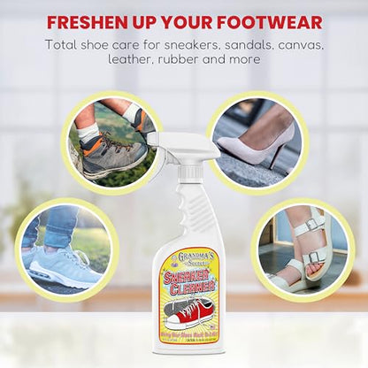 Grandma's Secret Sneaker Cleaner - Shoe Cleaner for Rubber, Canvas and Leather - Stain Remover Spray Removes Dirt, Grime and Grass - Sneakers Cleaner for Outdoor Shoes, Slippers and Moccasins – 16 oz - size: 16.00 Fl Oz (Pack of 3), style: Sneaker Cleaner