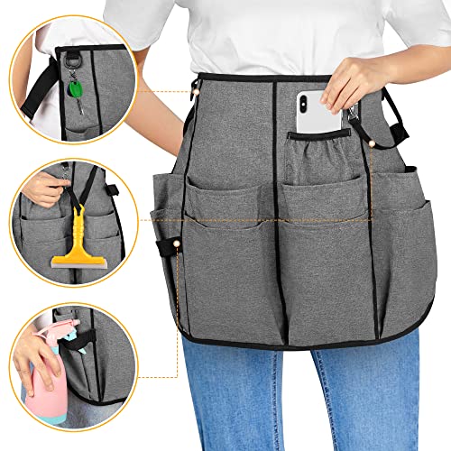 LoDrid Professional Cleaning Apron with 9 Pockets and Waist Belt, Gray - color: Gray
