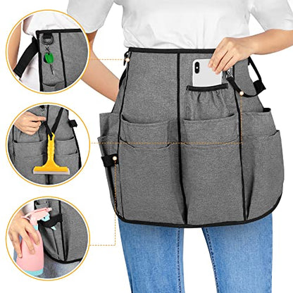 LoDrid Professional Cleaning Apron with 9 Pockets and Waist Belt, Gray - color: Gray
