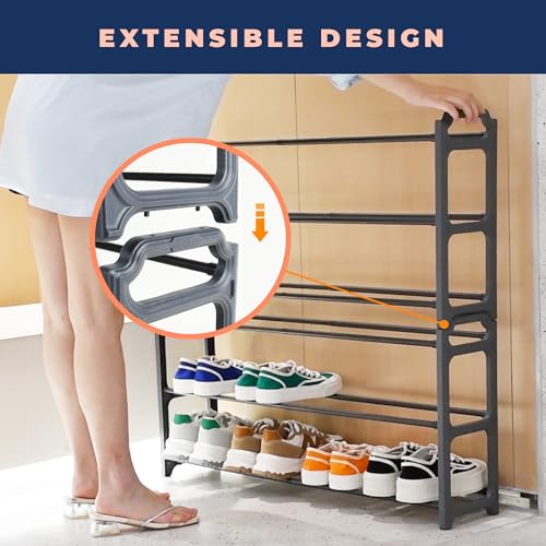 Happhom 3-Tier Expandable Shoe Organizer - Space Saver Shoe Shelf with Smart Design for Closet, Entryway and Small Spaces, Dark Grey (CSR-01) - style: CSR-01
