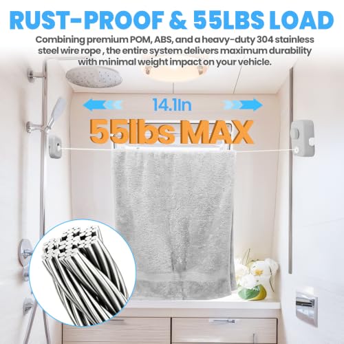 Retractable Clothesline, Heavy Duty Clothes Drying Line with Adjustable Tension Lock, Wall Mounted Drying Rack, Laundry Line Outdoor Holds Up to 55 LBS for Indoor Outdoor RV Camper (Grey) - color: Gray