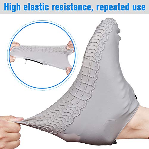 Shiwely Waterproof Shoe Covers, Silicone Reusable Shoe Cover Non-slip Durable Zipper Elastic Rain Cover Protection for Men Women (XL (Women 11-13, Men 9.5-13), Grey) - color: Grey, size: XL (Women 11-13, Men 9.5-13)