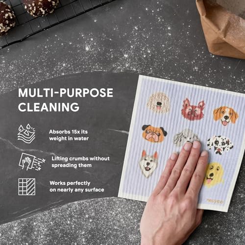 RECYCO Swedish Dishcloths for Kitchen | 5 Pack Pale Blue Washable Dish Rags | Cellulose Reusable Cleaning Paper Towels | Absorbent Counter Dish Cloth Sponge Kitchen Wipes, 8" L x 7" W - color: Pale Blue-5 Pack