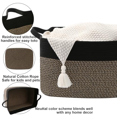 96L Laundry Basket with Handles, Extra Blanket Basket, Black/Jute - color: Black & Jute, size: 96L