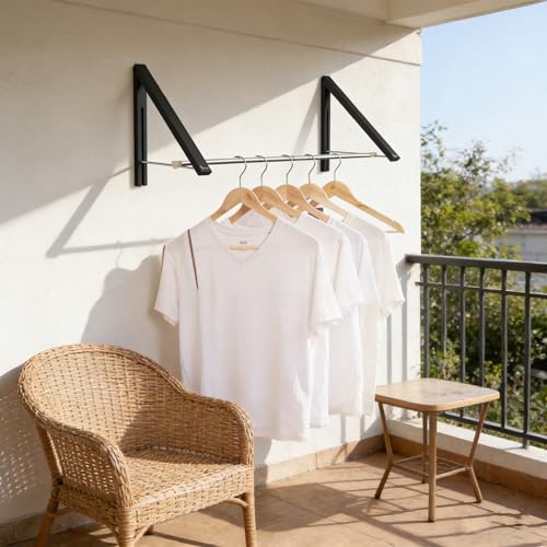 FOLAI 2-Piece Drill-Free Folding Clothes Drying Rack (Black) - color: Black, size: 2-Piece