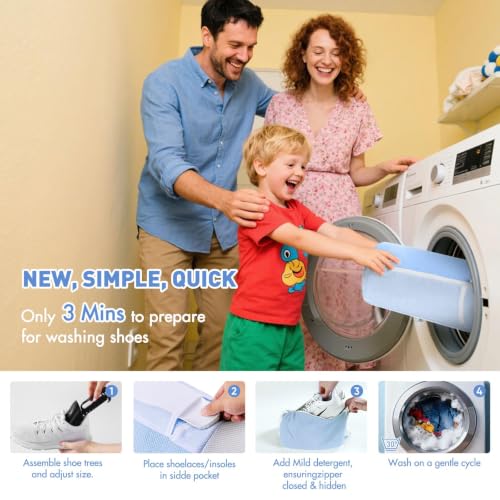 Shoe Washing Machine Bag for Washer and Dryer - Reusable Lint-free, Large Sneaker Laundry Bag for Tennis Home Shoe Washing Kit, Includes Shoes Trees to Keep Shape, Gifts for Mother, Blue 2pcs - color: Blue