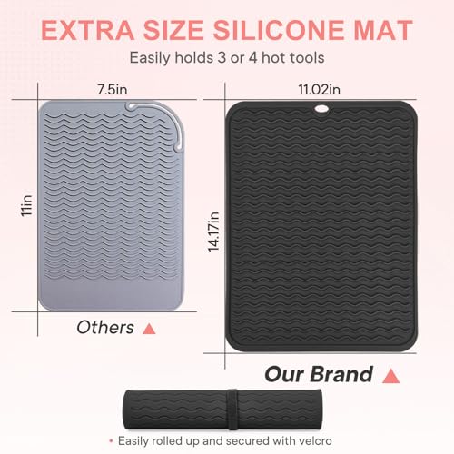 Suafrnut Oversize Silicone Heat Resistant Mat for Hair Tools(14.2" x 11") - color: Black