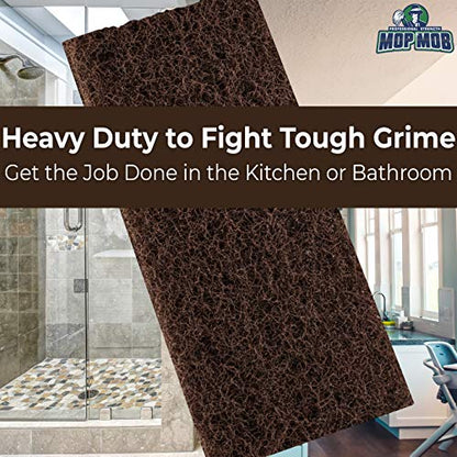 Heavy Duty XL Brown Scouring Pad 2 Pack. 10 x 4.5in Large Multipurpose Nylon Scrubbing Sponges. Clean Bathrooms, Kitchens, Counters and Floors to Erase Grime and Make Surfaces Sparkle