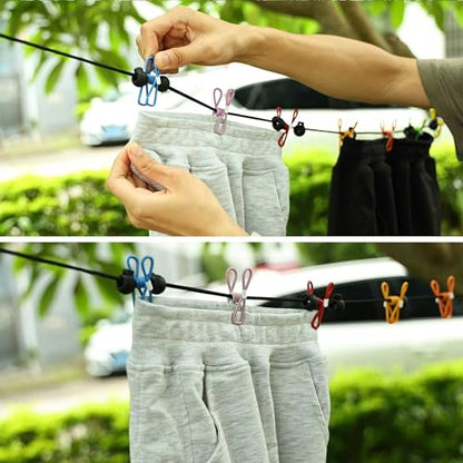 Retractable Clothesline with 12 Clips for Travel, Indoor & Outdoor Use（Colour） - color: Colour