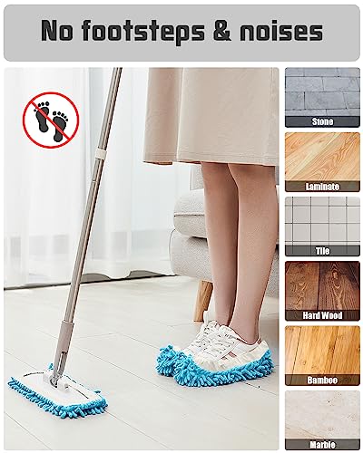 8 Pcs Mop Slippers Socks Floor Cleaning,Microfiber Shoe Covers dust Washable Reusable for Woman Man House Kitchen (Blue) - color: Blue