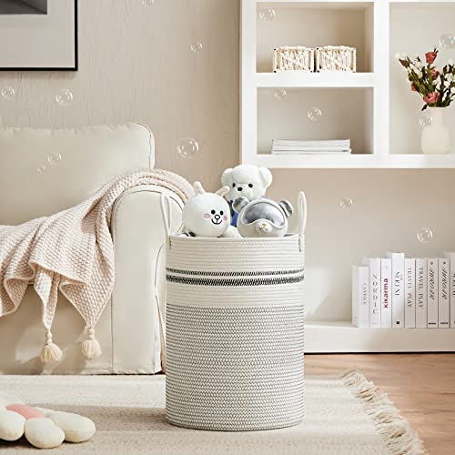 VIPOSCO 58L Tall Woven Laundry Basket Hamper, Stripe White - color: Stripe White, size: 58L