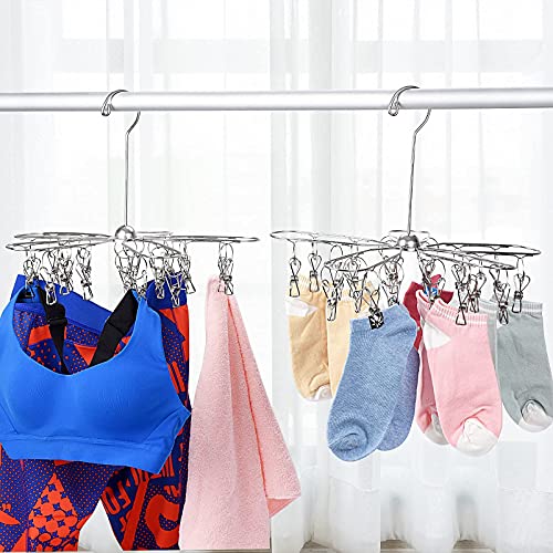 Foldable Clothes Drying Rack Stainless Steel Clothes Drying Hanger with 20 Clips, Laundry Hanging Dryer for Underwear, Sock, Bra, Lingerie, Hat, Scarf, Gloves, Diapers, Towels, Baby Clothes - size: 20 Clips (1-Pack)
