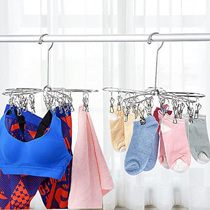 Foldable Clothes Drying Rack Stainless Steel Clothes Drying Hanger with 20 Clips, Laundry Hanging Dryer for Underwear, Sock, Bra, Lingerie, Hat, Scarf, Gloves, Diapers, Towels, Baby Clothes - size: 20 Clips (2-Pack)