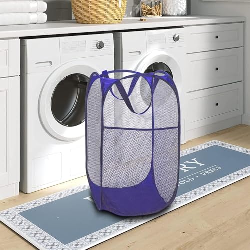 BATTOO Deluxe Strong Mesh Pop up Laundry Hamper Basket with Side Pocket Foldable Hamper for Laundry Room, Bathroom, Kids Room, College Dorm or Travel Royal Blue - color: Royal blue