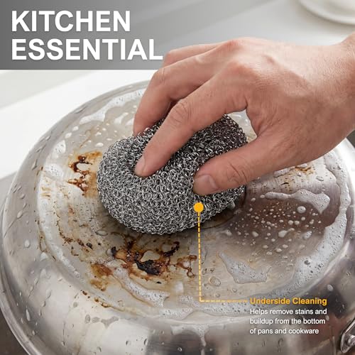 PAMI Heavy Duty Stainless Steel Sponge Scrubbers,Non-Scratch,Metal,4-Pack