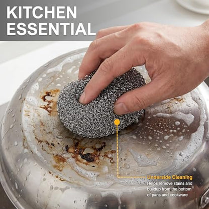 PAMI Heavy Duty Stainless Steel Sponge Scrubbers,Non-Scratch,Metal,4-Pack