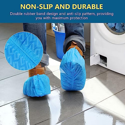 squish 200 Pack Shoe Covers Disposable Non-Slip, Blue Non-Woven Fabric Boot Covers for Indoors Breathable Slip Resistant Durable Boot&Shoes Cover, Protector Covers Fits Virtually Most Shoes - color: Blue