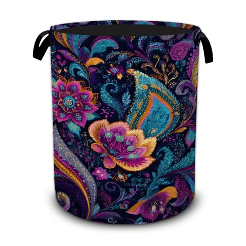 Mandala Paisley Flower Laundry Basket with Handles,Vintage Boho Foldable Oxford Laundry Hamper,Collapsible Clothes Storage Basket for Laundry Room/Bathroom/Bedroom/Dormitories 20.8 x 16 Inches - color: Mandala Paisley Flower Vintage Boho