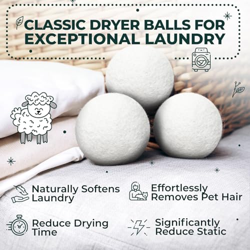 Chemical Free & Baby Safe! Reusable Wool Dryer Balls XL 6-Pack - Reduces Static, Cuts Dry Time, & Softens Naturally - color: Plain