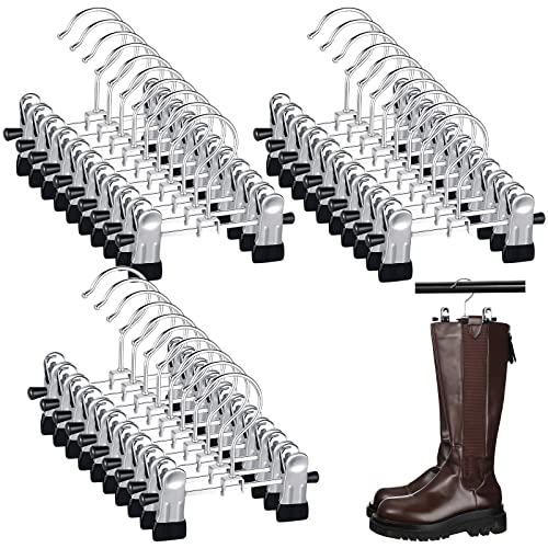 Yinkin 30 Pcs Steel Boot Hangers with 2 Adjustable Clips Multifunctional Hangers Travel Portable Hanging Clips Heavy Duty Clothespins Bulk Boot Organizer for Handbags Clothes Laundry Home Socks Hat
