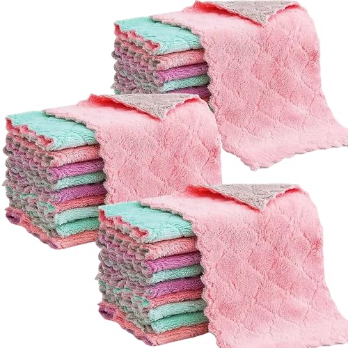 Reusable Microfiber Kitchen Cleaning Cloths – Super Absorbent, Quick-Drying Dish Towels for Kitchen Car Furniture Bowl Tea. 10.6" x 6.3" Coral Velvet Dishcloths Lint-Free Machine Washable 24 Pack Rags