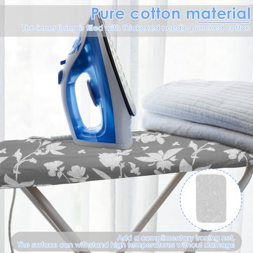 Ironing Board Cover 20" x 55" Extra Wide Thick Padding Fits Most Ironing Boards , Non-Stick, Scorch & Stain Resistant, Easy Install Elastic Edge, Bonus Heat Resistant Ironing Mesh Press Cloth for Home