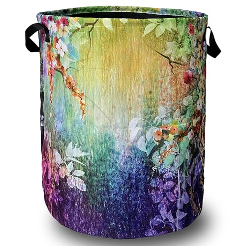 Abstract Floral Laundry Basket Oxford Cloth Foldable Hamper 18.9" x 16.5" - color: Beautiful Flowers Watercolor Floral