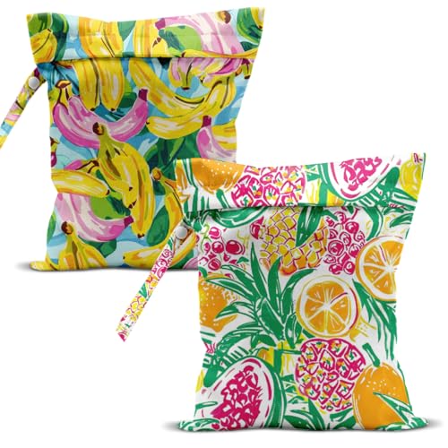 Swimsuit Bag Wet Bags for Travel Reusable Waterproof Dry Bags Diaper Bag Citrus BananaWet Bag for Swimsuit Towels Beach Gym 10.2×12.6 Inches - color: Citrus Banana