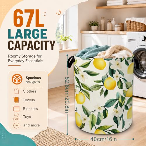 Vintage Lemon Laundry Basket,Foldable Oxford Laundry Hamper with Handles,Collapsible Clothes Storage Bucket Tote Bag for Laundry Room,Bathroom,Bedroom,Dorm - color: Vintage Lemon