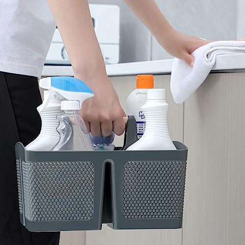 rejomiik Portable Plastic Shower Caddy with Bamboo Handle, Grey - color: Grey