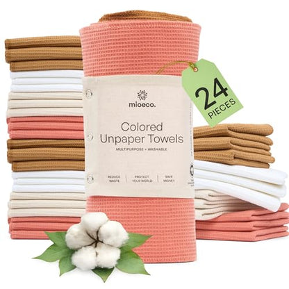 mioeco 24 Pack Reusable Kitchen Paper Towels, Organic Multicolor Cloths - size: 24 Pack Warm Earth