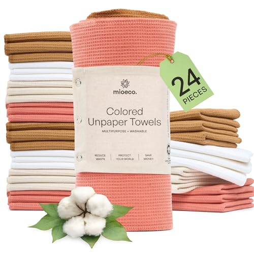 mioeco 24 Pack Reusable Kitchen Paper Towels, Organic Multicolor Cloths - size: 24 Pack Warm Earth