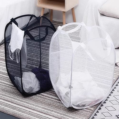 BATTOO Deluxe Strong Mesh Pop up Laundry Hamper Basket with Side Pocket for Laundry Room, Bathroom, Kids Room, College Dorm or Travel Black+White - color: Black+White