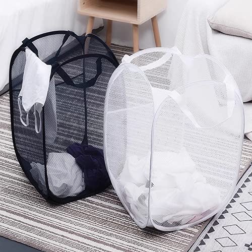 BATTOO Deluxe Strong Mesh Pop up Laundry Hamper Basket with Side Pocket for Laundry Room, Bathroom, Kids Room, College Dorm or Travel Black+White - color: Black+White