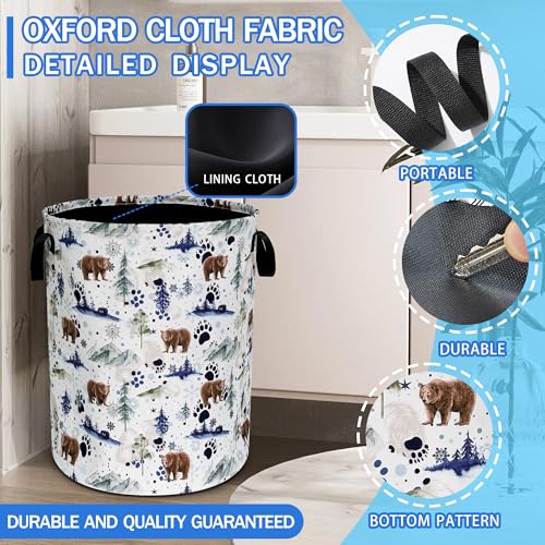Bear Paw Forest Laundry Basket Foldable Oxford Cloth Hamper 18.9 x 16.5 In - color: Bear