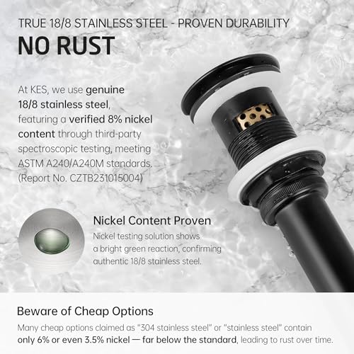 KES Bathroom Sink Drain with Overflow, All Metal Pop Up Drain for Bathroom Sink Stopper with Brass Strainer Basket Hair Catcher Anti Clog Rustproof 18/8 Stainless Steel Matte Black, S2018A-BK - color: Matte Black, style: WITH Overflow