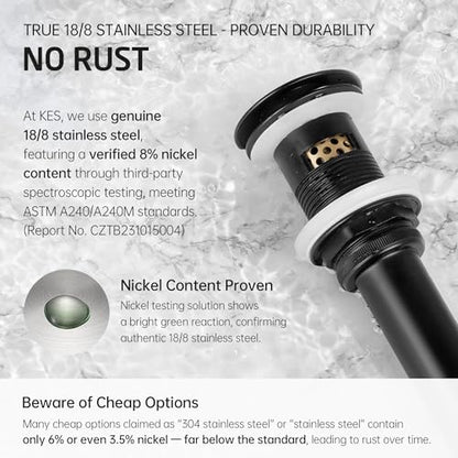 KES Bathroom Sink Drain with Overflow, All Metal Pop Up Drain for Bathroom Sink Stopper with Brass Strainer Basket Hair Catcher Anti Clog Rustproof 18/8 Stainless Steel Matte Black, S2018A-BK - color: Matte Black, style: WITH Overflow