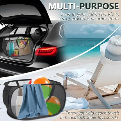 Collapsible Laundry Hamper Basket,Pop Up Mesh Foldable Bag for Laundry Room - color: Black