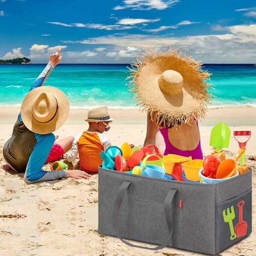 LHZK Standing Extra Large Utility Tote Bag with Metal Wire Frame and the Sides Rinforced, Extra Large Tote Bag with Handle, Reusable Grocery Bags Foldable, Beach Bag, Car Tote (Grey) - color: Dark Gray, size: 22.5''x10.5''x12''-1 Pack